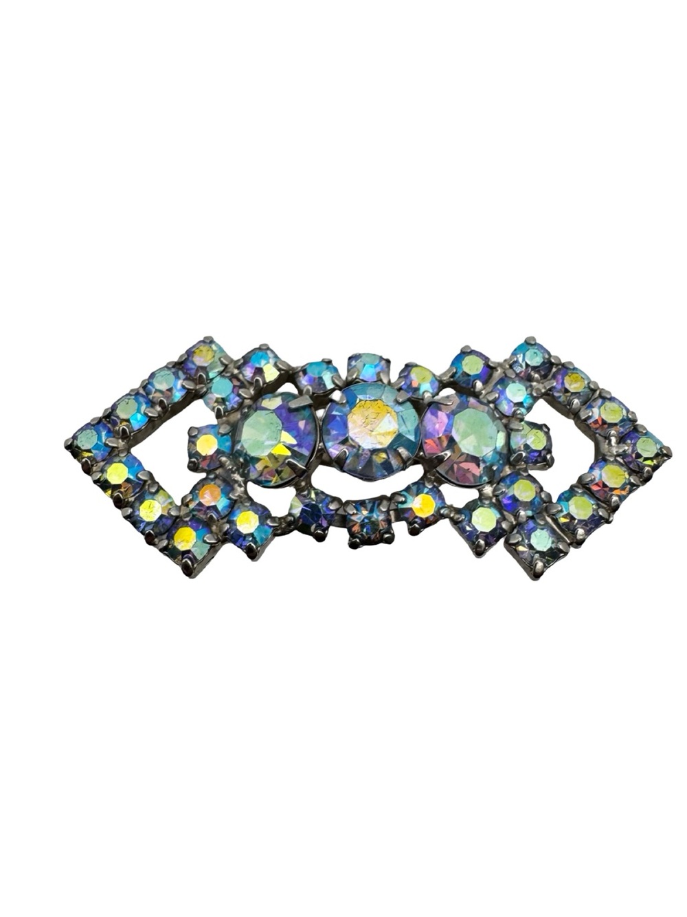 Vintage Coro Blue Aurora Borealis Rhinestone Bar Brooch Pin